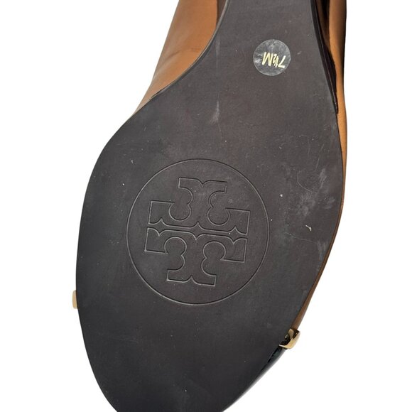Tory Burch Womens 7.5 Pacey Wedge Pump Shoe Cap Toe Tan Leather - Picture 11 of 11